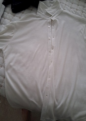 Düğmeli Beyaz yumsak Kadın Gömlek - Görsel 2