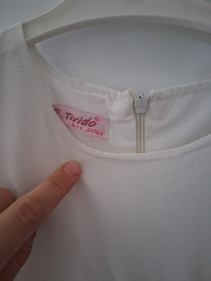 Kız Çocuk Kısa Kollu Beyaz Dantel Elbise - Görsel 2