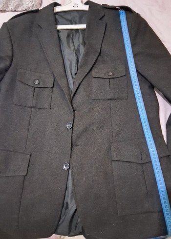 Düğmeli Notch Yaka Gri Erkek Ceket - Görsel 4