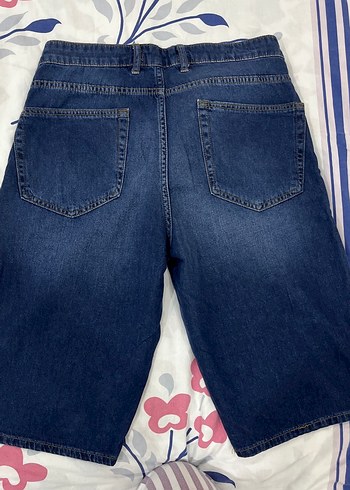 Kadın Mavi Koyu Renk Düğmeli Kot Şort - Görsel 3