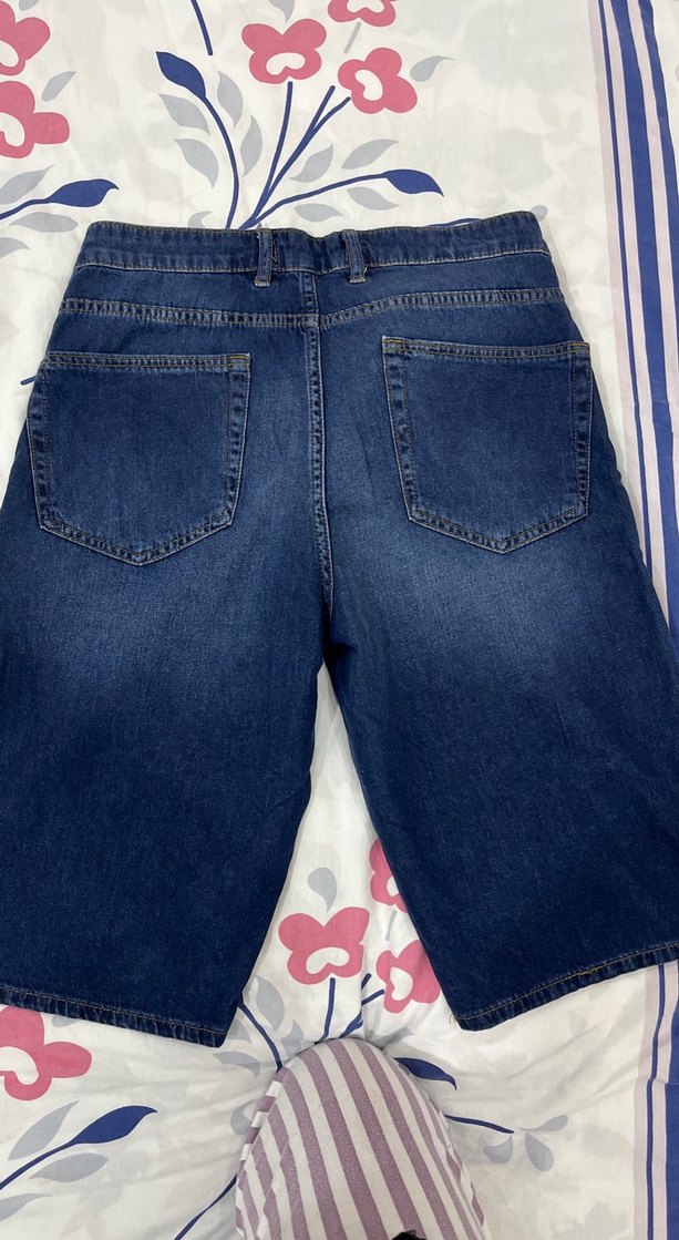 Kadın Mavi Koyu Renk Düğmeli Kot Şort - Görsel 3