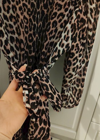 Leopar Desenli Uzun Kollu Mini Elbise - Görsel 3