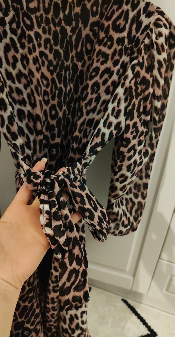 Leopar Desenli Uzun Kollu Mini Elbise - Görsel 3