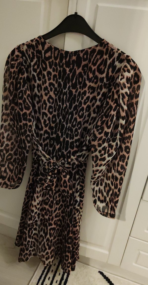 Leopar Desenli Uzun Kollu Mini Elbise - Görsel 2