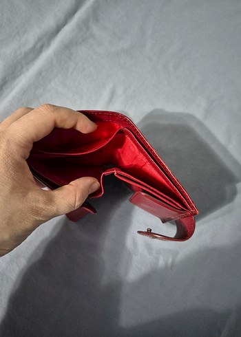 Parlak Kırmızı Yılan Desenli Deri Kadın Cüzdanı - Görsel 4