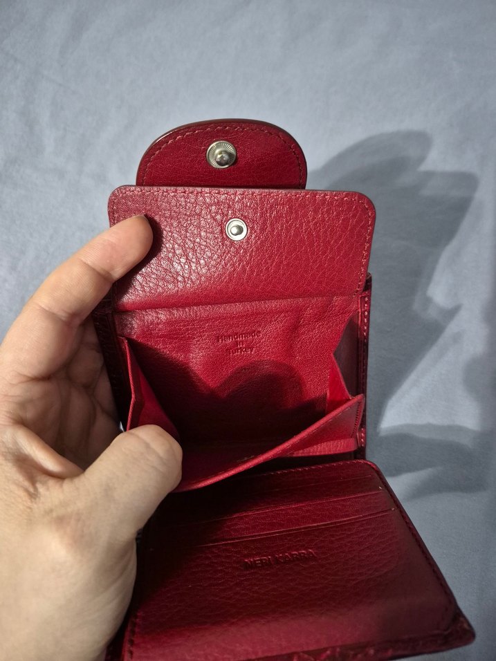 Parlak Kırmızı Yılan Desenli Deri Kadın Cüzdanı - Görsel 3