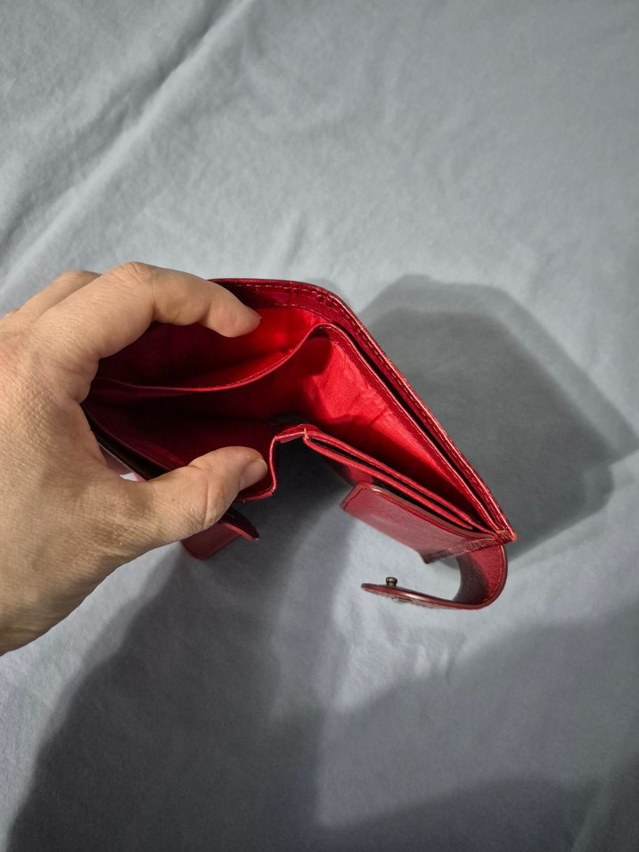 Parlak Kırmızı Yılan Desenli Deri Kadın Cüzdanı - Görsel 4