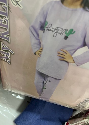 Uzun Kollu Mavi Kız Çocuk pijama takımı - Görsel 2