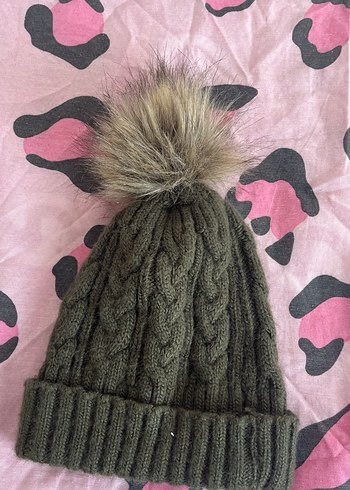 Kadın Örgü haki yeşil Ponponlu Bere - Görsel 2