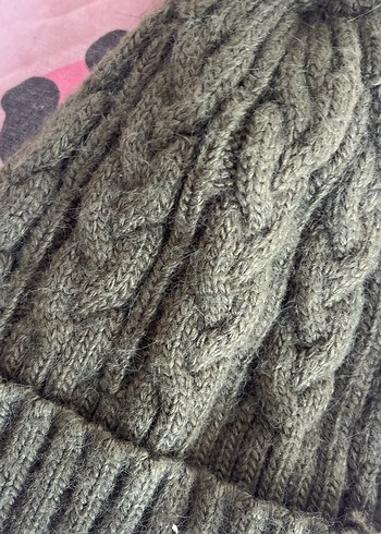 Kadın Örgü haki yeşil Ponponlu Bere - Görsel 3