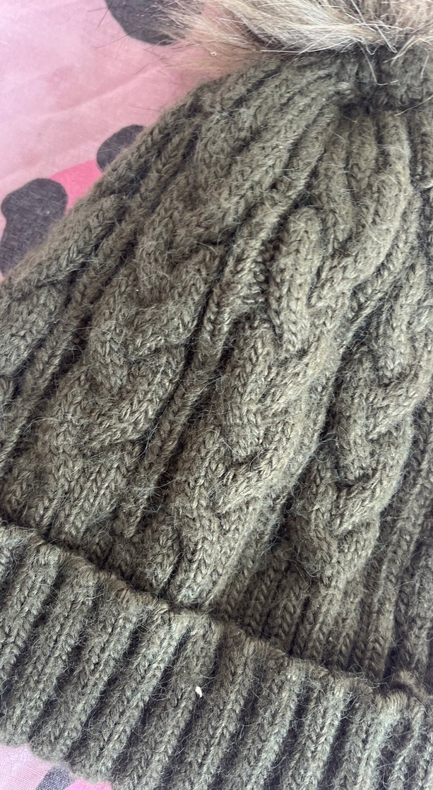 Kadın Örgü haki yeşil Ponponlu Bere - Görsel 3