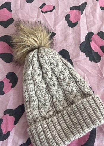 Kadın Bej Örgü Ponponlu Bere - Görsel 5