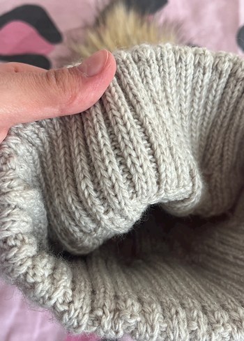 Kadın Bej Örgü Ponponlu Bere - Görsel 4