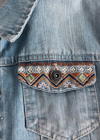 Nakışlı Bohem Kadın Denim Ceket - Görsel 4