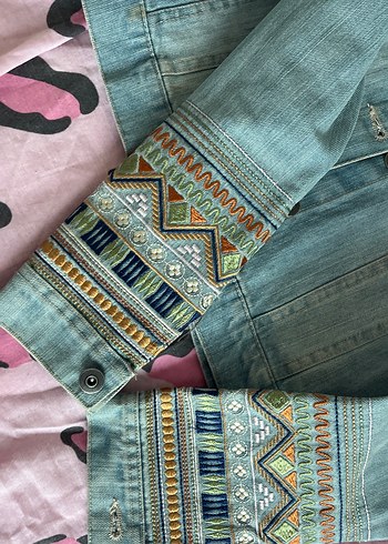 Nakışlı Bohem Kadın Denim Ceket - Görsel 7