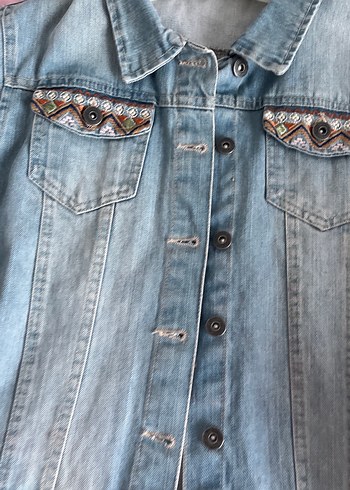 Nakışlı Bohem Kadın Denim Ceket - Görsel 8
