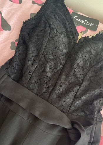 Dantel Detaylı Straplez Uzun Tulum - Görsel 3