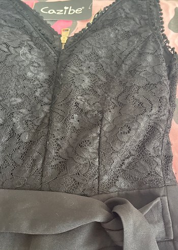 Dantel Detaylı Straplez Uzun Tulum - Görsel 2