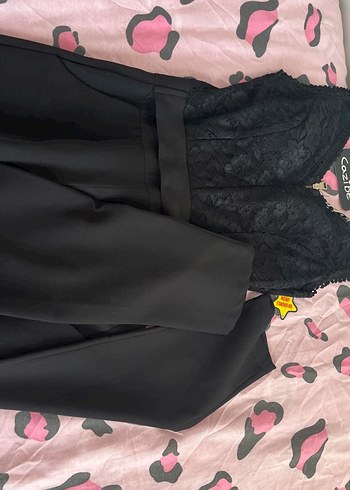 Dantel Detaylı Straplez Uzun Tulum - Görsel 5