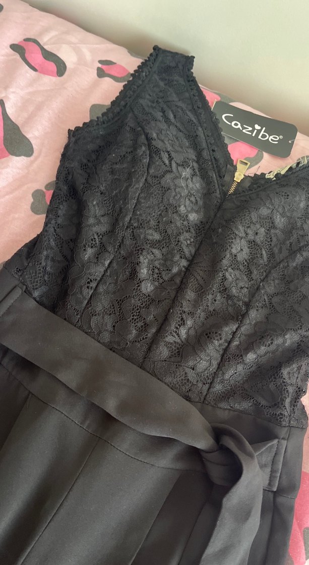 Dantel Detaylı Straplez Uzun Tulum - Görsel 3