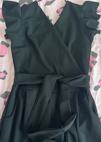 Kadın Siyah Midi Straplez Tulum - Görsel 3