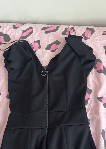 Kadın Siyah Midi Straplez Tulum - Görsel 6