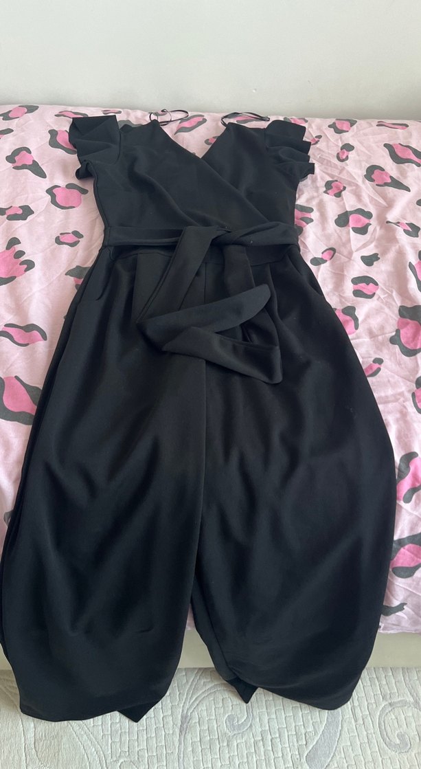 Kadın Siyah Midi Straplez Tulum - Görsel 2