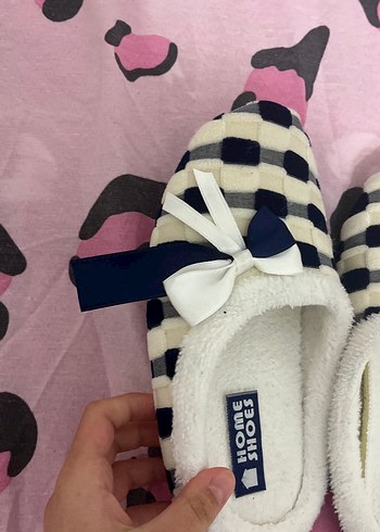 Kadın Renkli Kareli Ev Terliği Fiyonk Detaylı - Görsel 2