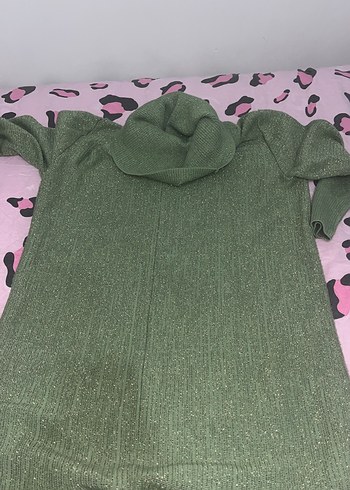 Yeşil Parlak Balıkçı Yaka Örgü Kadın Kazak - Görsel 2