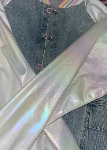 Düğmeli Pembe Tie-Dye Denim Ceket - Görsel 5