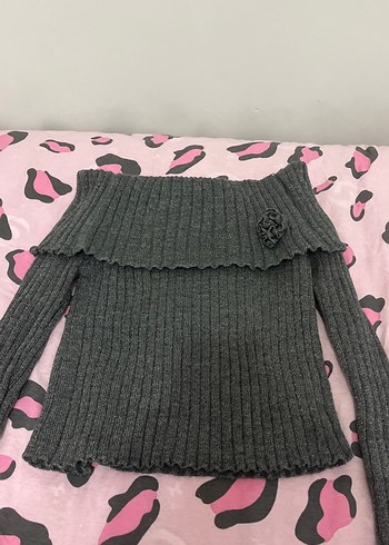 Gri Kadın Triko Uzun Kollu Omuz Detaylı Kazak - Görsel 5