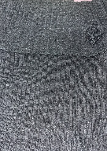 Gri Kadın Triko Uzun Kollu Omuz Detaylı Kazak - Görsel 2