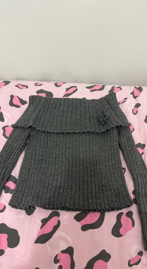 Gri Kadın Triko Uzun Kollu Omuz Detaylı Kazak - Görsel 5