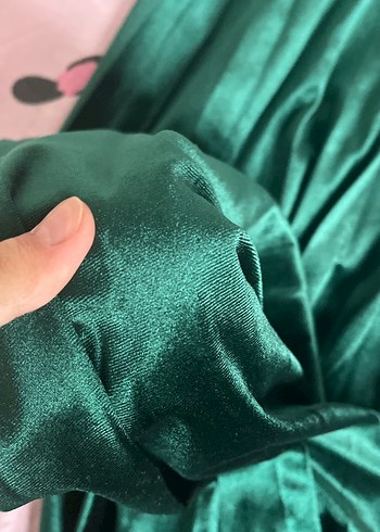 Kadife yeşil uzun tesettür elbise kadın - Görsel 6