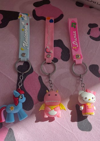 3lü Pembe Kurdeleli Renkli Rock Punk Anahtarlıklar - Görsel 5