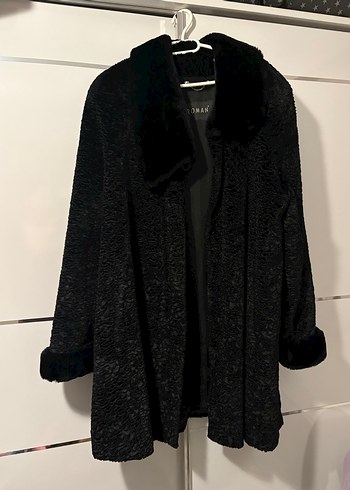Siyah Uzun Kollu Peluş Kadın Kürk - Görsel 2