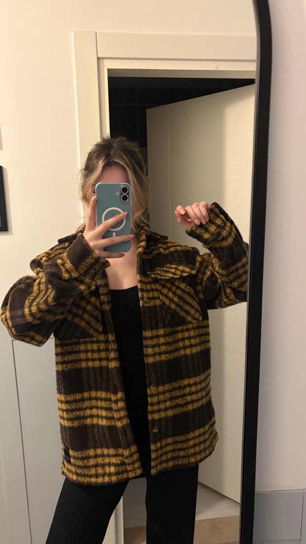 Düğmeli Kahverengi Kadın Oversize Gömlek - Görsel 4