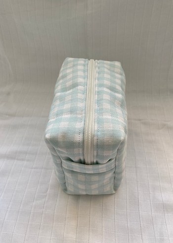 Mavi Ekoseli Fermuarlı Makyaj Çantası - Görsel 2