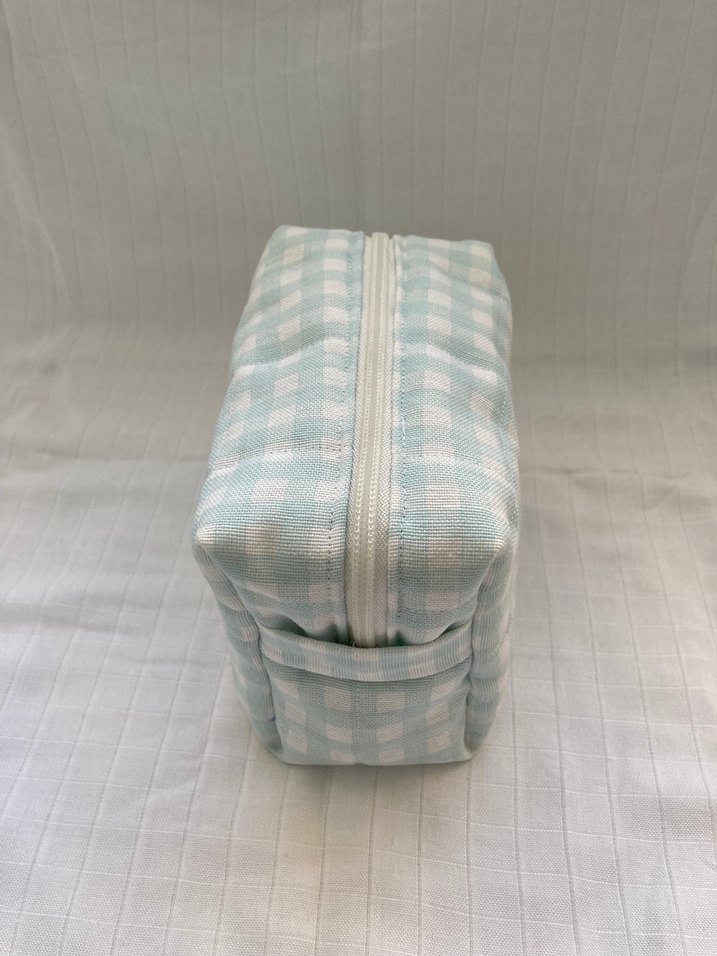 Mavi Ekoseli Fermuarlı Makyaj Çantası - Görsel 2