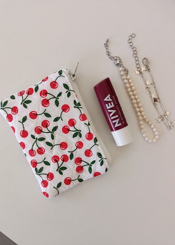 Kiraz Desenli fermuarlı mini cüzdan - Görsel 2