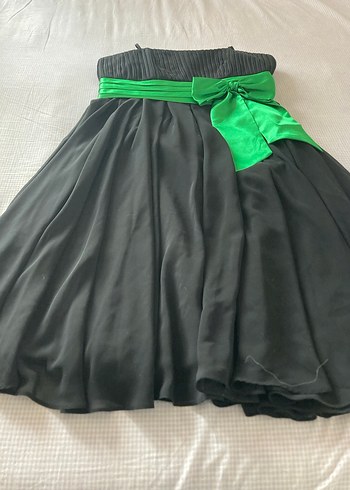 Siyah Pilili Midi Straplez Elbise - Görsel 2