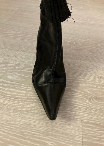 Diz Üstü Siyah Deri Triko Topuklu Çizme - Görsel 5