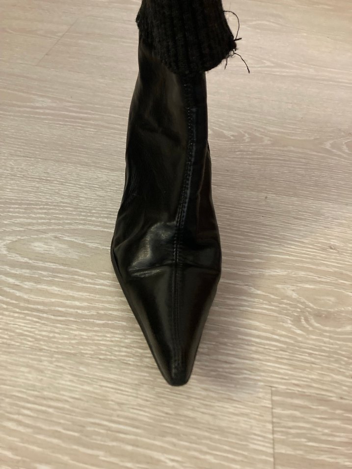 Diz Üstü Siyah Deri Triko Topuklu Çizme - Görsel 5
