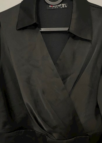 Siyah Uzun Kollu Drapeli V Yaka Elbise - Görsel 2