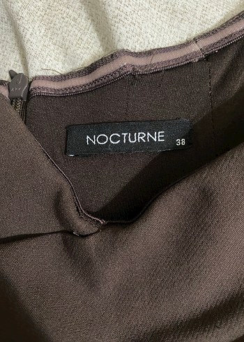 Nocturne Kısa Kollu Kahverengi Midi Elbise - Görsel 3