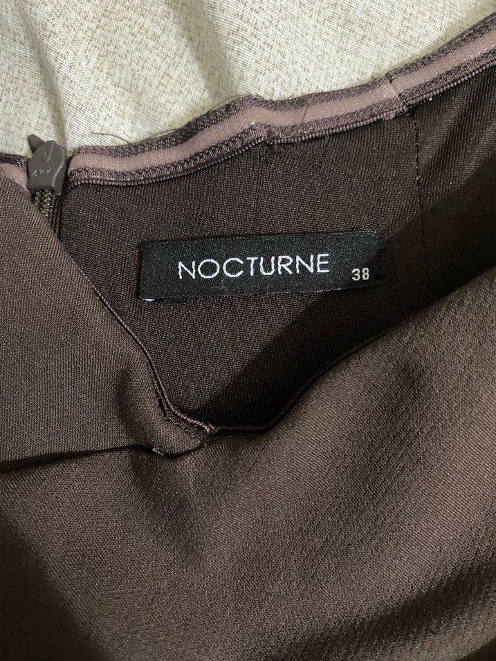 Nocturne Kısa Kollu Kahverengi Midi Elbise - Görsel 3