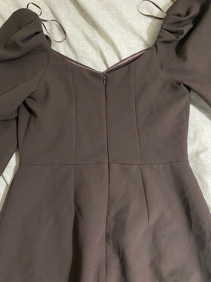 Nocturne Kısa Kollu Kahverengi Midi Elbise - Görsel 2