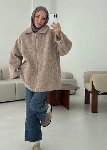 Bej Midi Rahat Kesim Kadın Kaban - Görsel 2