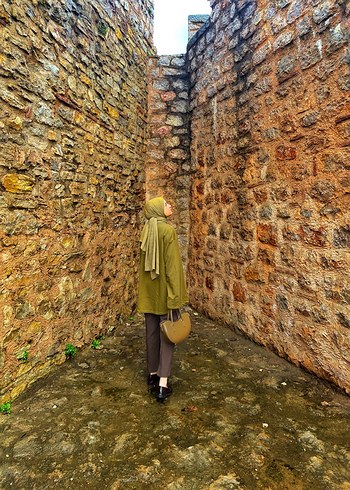 Kadın yağ yeşili Oversize Midi Tunik - Görsel 4