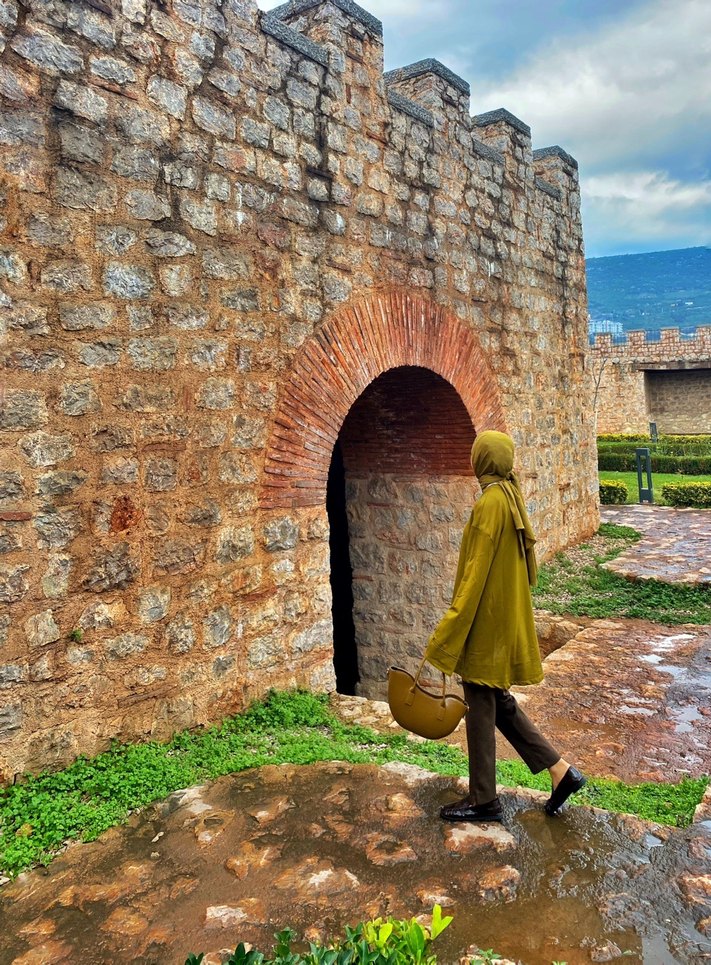 Kadın yağ yeşili Oversize Midi Tunik - Görsel 5